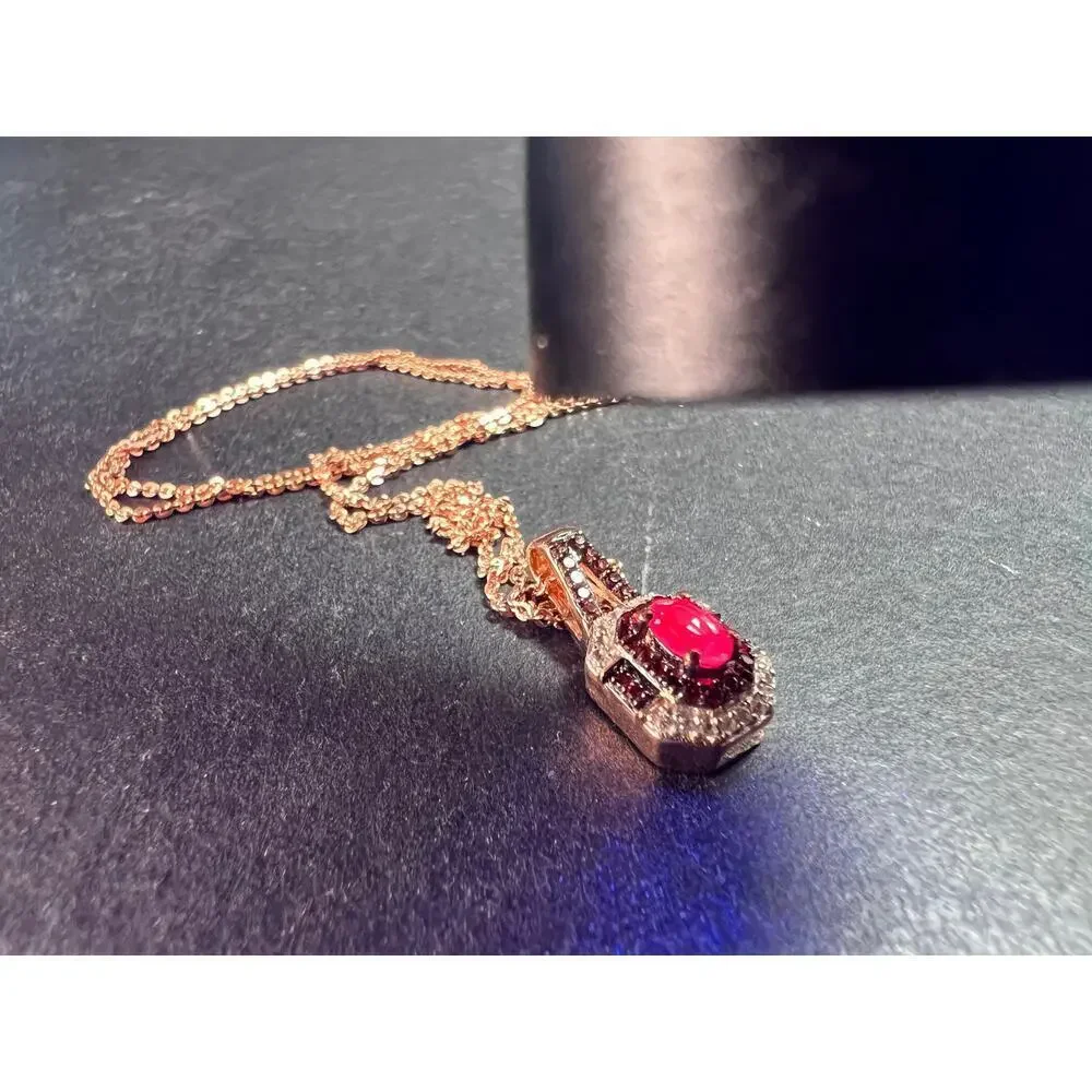 NEW Mahenge pink spinel and brown zircon pendant in Rose Gold over 925 silver